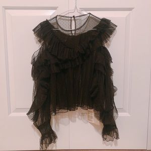 Ruffled long sleeve top with cropped shoulder